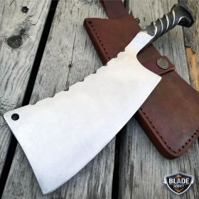 Hand Forged Railroad Spike Hunting Knife Fixed Blade Carbon Steel Cleaver + Case