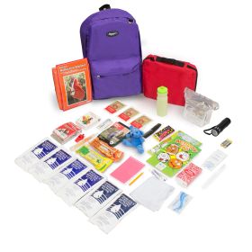 Keep-Me-Safe Children's 72 Hour Survival Kit (Color: Purple Backpack| No Masks)