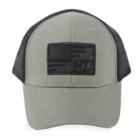 American Flag/HT Velcro Logo- Trucker Mesh Hat (Color: Olive/Black)