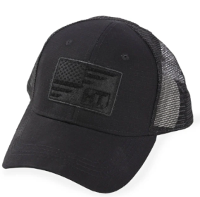 American Flag/HT Velcro Logo- Trucker Mesh Hat (Color: BLACK)