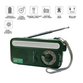 Emergency Radio Hand Crank Solar; Portable Weather Radio With AM/FM/WB/NOAA; Bright Flashlight; SOS Alarm; Reading Lamp; 2000mAh Cell Phone Charger Fo (Color: GREEN)