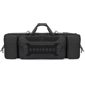 VOTAGOO Double Rifle Case Gun Bag, Safely Long-Barrel Firearm Transportation Cases Locks, All-Weather Soft Tactical Range Bag Ackpack For Shotgun Spac (Color: BLACK, size: 36inches)